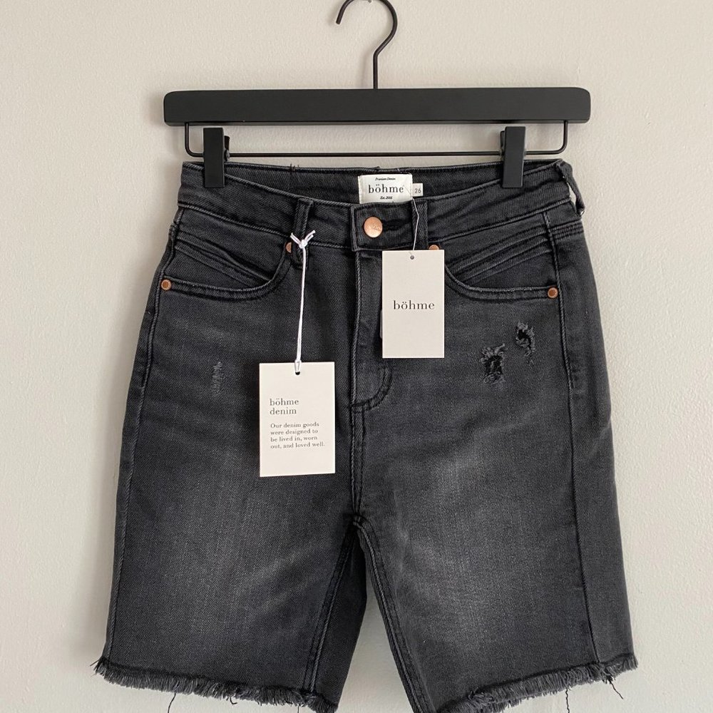 Bohme Black Distressed Midi Shorts Bermuda Shorts
